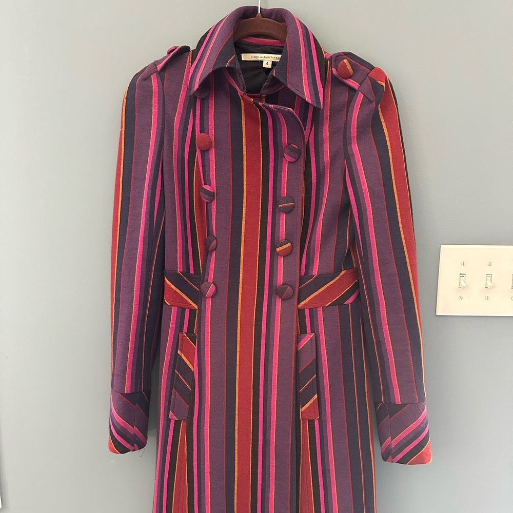 Diane Von Furstenberg Striped Coat sz 4